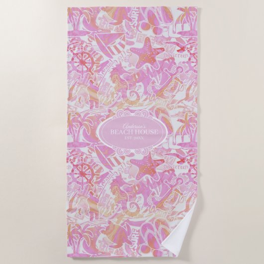 航海のビーチコラージホットピンクID840 ビーチタオル (正面)