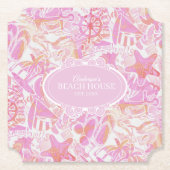 航海のビーチコラージホットピンクID840 ペーパーコースター (正面)