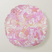 航海のビーチコラージホットピンクID840 ラウンドクッション (正面)