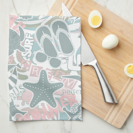 航海のビーチコラージュセージID840 キッチンタオル (四つ折り)