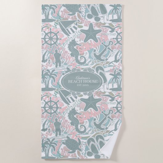 航海のビーチコラージュセージID840 ビーチタオル (正面)