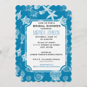 航海のビーチシェルアクアホワイトブライダルシャワー 招待状 (正面/裏面)