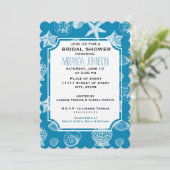 航海のビーチシェルアクアホワイトブライダルシャワー 招待状 (スタンド正面)