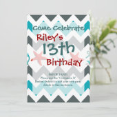 航海のビーチテーマシェブロンいかりヒトデ 招待状 (スタンド正面)