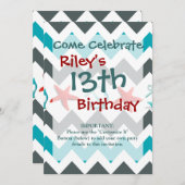 航海のビーチテーマシェブロンいかりヒトデ 招待状 (正面/裏面)