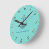 航海のビーチハウス,いかり,ロープ,ミントグリーン ラウンド壁時計 (傾斜)