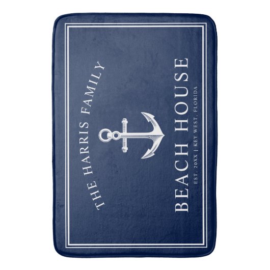 航海のビーチハウス|ようこそ海軍とホワイト バスマット (正面縦)