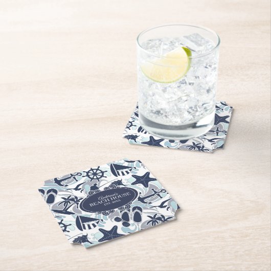 航海のビーチパターンNavy ID839 ペーパーコースター (インサイチュ)
