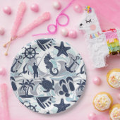 航海のビーチパターンNavy ID839 ペーパープレート (パーティー)