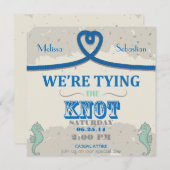 航海のビーチブルーハートノットウェディング招待 招待状 (正面/裏面)