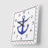 航海のビーチブルーレッドいかり時計 スクエア壁時計 (傾斜)