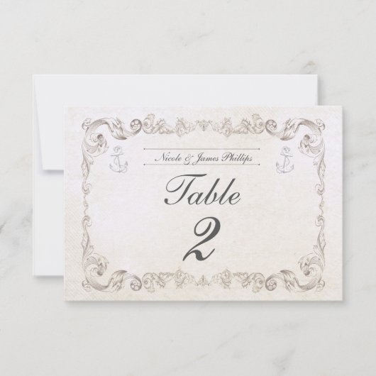 航海のビーチヴィンテージ結婚式テーブル番号カード 招待状 (正面)