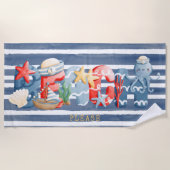 航海のビーチ水色アルファベットイラストレーション ビーチタオル (正面)