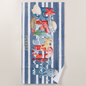 航海のビーチ水色アルファベットイラストレーション ビーチタオル (正面)