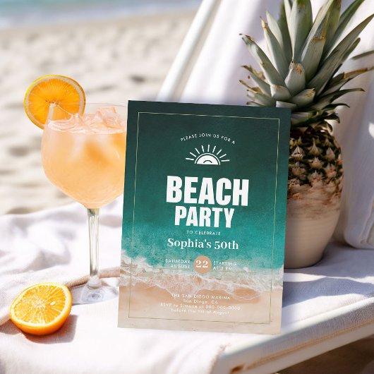 航海のビーチ海水モダン50誕生日 招待状