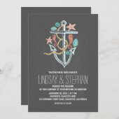 航海のビーチ結婚式招待状 – 黒板 招待状 (正面/裏面)