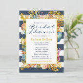 航海のビーチ、ネイビー金ゴールドグリッター-ブライダルシャワー 招待状 (スタンド正面)