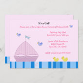 航海のピンクの帆船の赤ちゃん女の子のシャワー招待状 招待状 (正面/裏面)