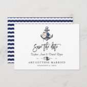 航海のピンクの赤らみ 青い花のアンカーの結婚式 セーブザデート (正面/裏面)