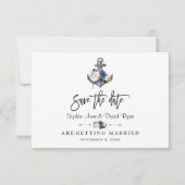 航海のピンクの赤らみ 青い 花のアンカー 結婚式 セーブザデート (正面)