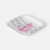 航海のピンク灰色の水彩いかりストライプ ペーパープレート (傾斜あり)