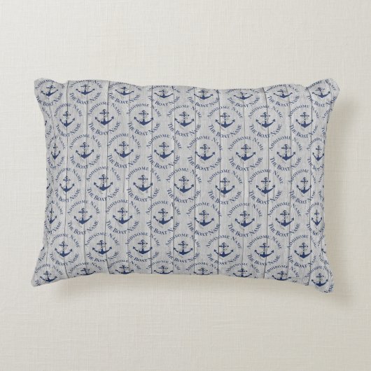 航海のファミリーボートネームネイビーいかりグレイ木材 アクセントクッション (裏面)