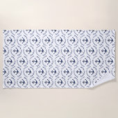 航海のファミリーボートネームネイビーいかりグレイ木材 ビーチタオル (正面)