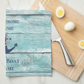 航海のファミリーボートネームネイビーいかり キッチンタオル (四つ折り)