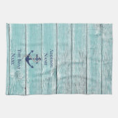 航海のファミリーボートネームネイビーいかり キッチンタオル (横)