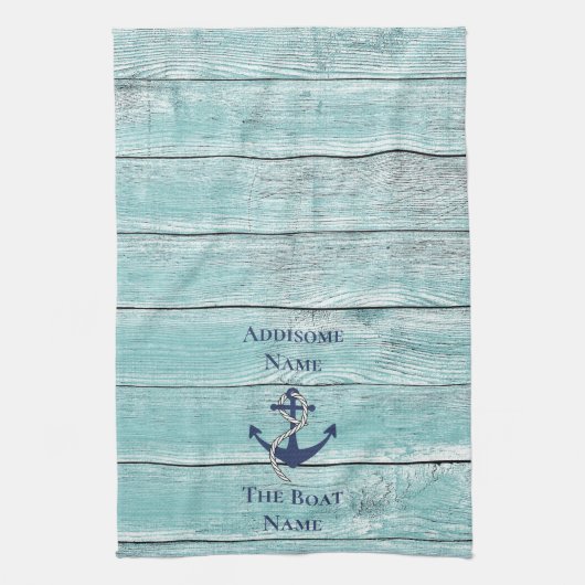 航海のファミリーボートネームネイビーいかり キッチンタオル (縦)