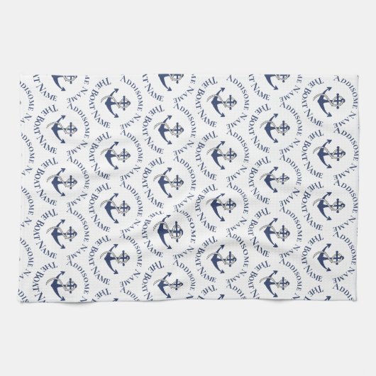 航海のファミリーボートネームネイビーいかり キッチンタオル (横)