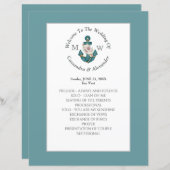 航海のフローラいかりティール（緑がかった色）ブルー結婚式 プログラム (正面/裏面)