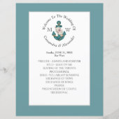 航海のフローラいかりティール（緑がかった色）ブルー結婚式 プログラム (正面)