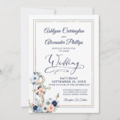 航海のフローラエレガントいかりネイビーピーチ結婚ーズ 招待状 (正面)