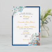 航海のフローラネイビー&ホワフォーマルイ結婚ト 箔招待状 (立ち正面)