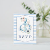 航海のフローラブストライプルービーチ結婚式RSVP ポストカード (スタンド正面)