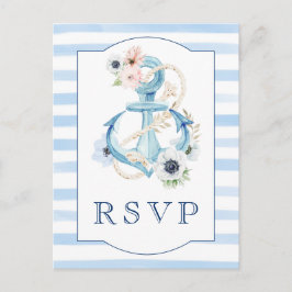 航海のフローラブストライプルービーチ結婚式RSVP ポストカード