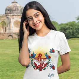 航海のフローラレッドいかりブルー Tシャツ