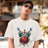 航海のフローラ赤いハート青 Tシャツ