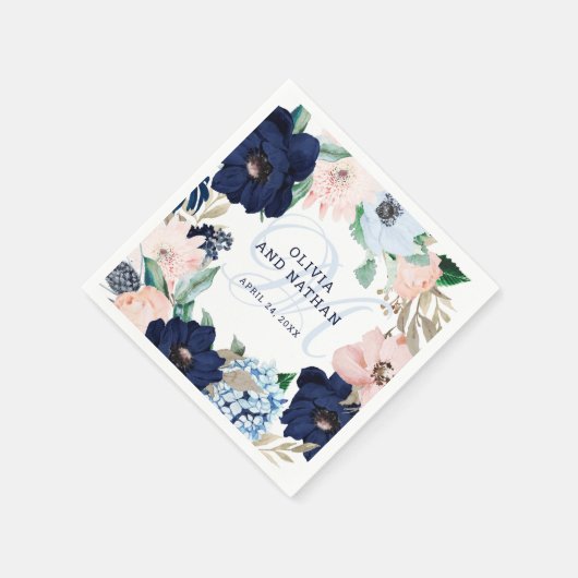 航海のフローラ | モノグラム結婚ス スタンダードカクテルナプキン (角)