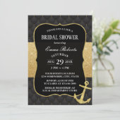 航海のブライダルシャワーゴールデンいかりブラック&金ゴールド 招待状 (スタンド正面)