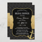 航海のブライダルシャワーゴールデンいかりブラック&金ゴールド 招待状 (正面/裏面)