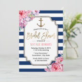 航海のブライダルシャワーピンクフローラネイビーストライプズ 招待状 (スタンド正面)