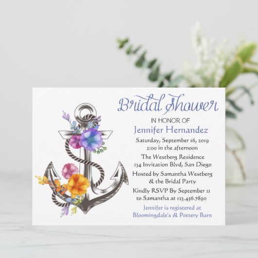 航海のブライダルシャワーブルーいかりフローラ 招待状 (スタンド正面)