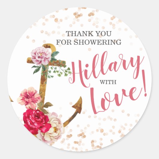 航海のブライダルシャワー |いかりシャワー|お引き ラウンドシール (正面)