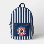 航海のブルーストライプのウェルカムボートのロゴ プリントバックパック (正面)