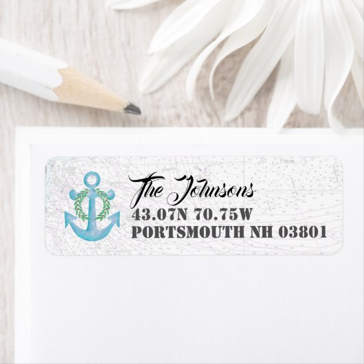 航海のホリデーウォーターカラーいかり差出人住所 ラベル (インサイチュ)