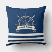航海のボートホイール、ネイビーブルーストライプズ クッション (裏面)