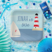 航海のボート，灯台，青い誕生日 ペーパープレート (パーティー)