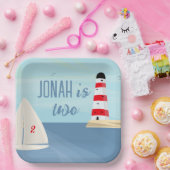 航海のボート，灯台，青い誕生日 ペーパープレート (パーティー)